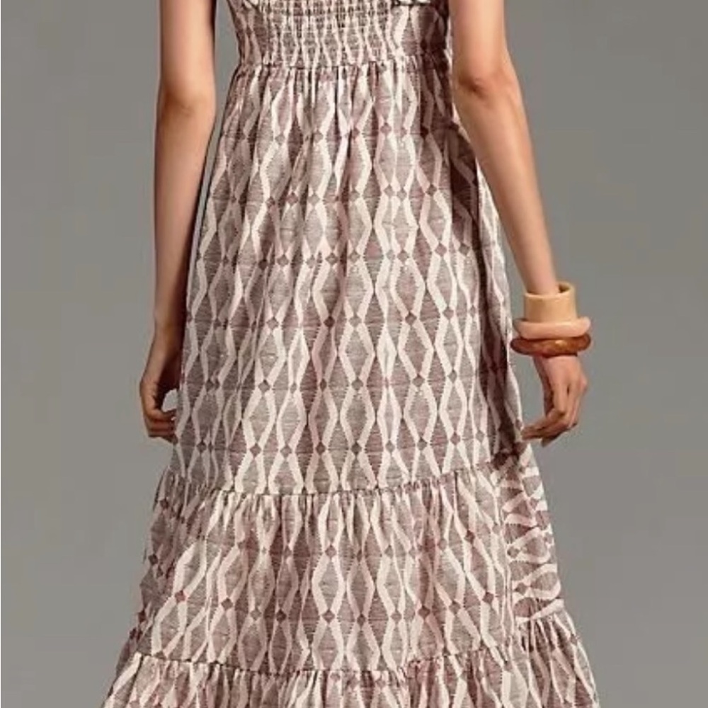 Anthropologie Pink Patterned Tiered Midi Dress - Picture 3 of 11